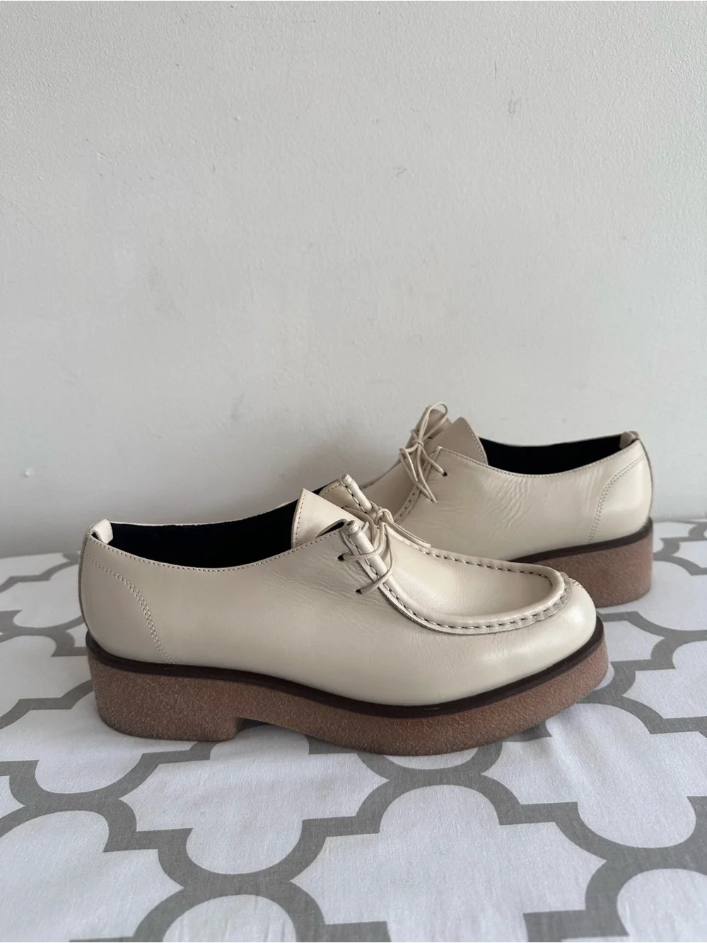 KOIO Cream Leather Lace-Up Platform Shoes